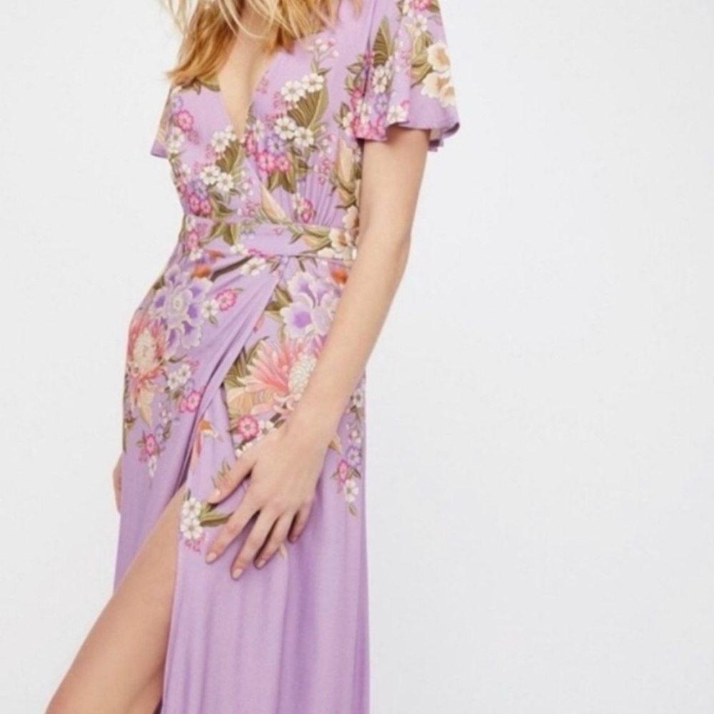 SPELL lavander Floral Wrap Maxi Dress Size L